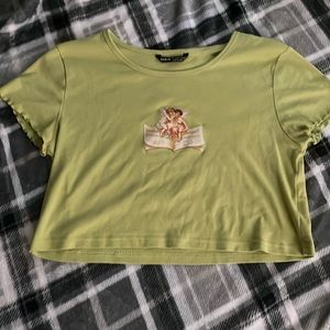 Light green crop top with tiny cupids